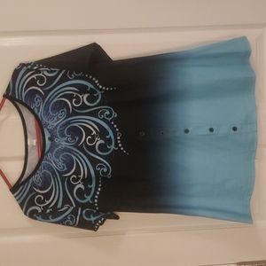 Turquoise and blue button down tshirt